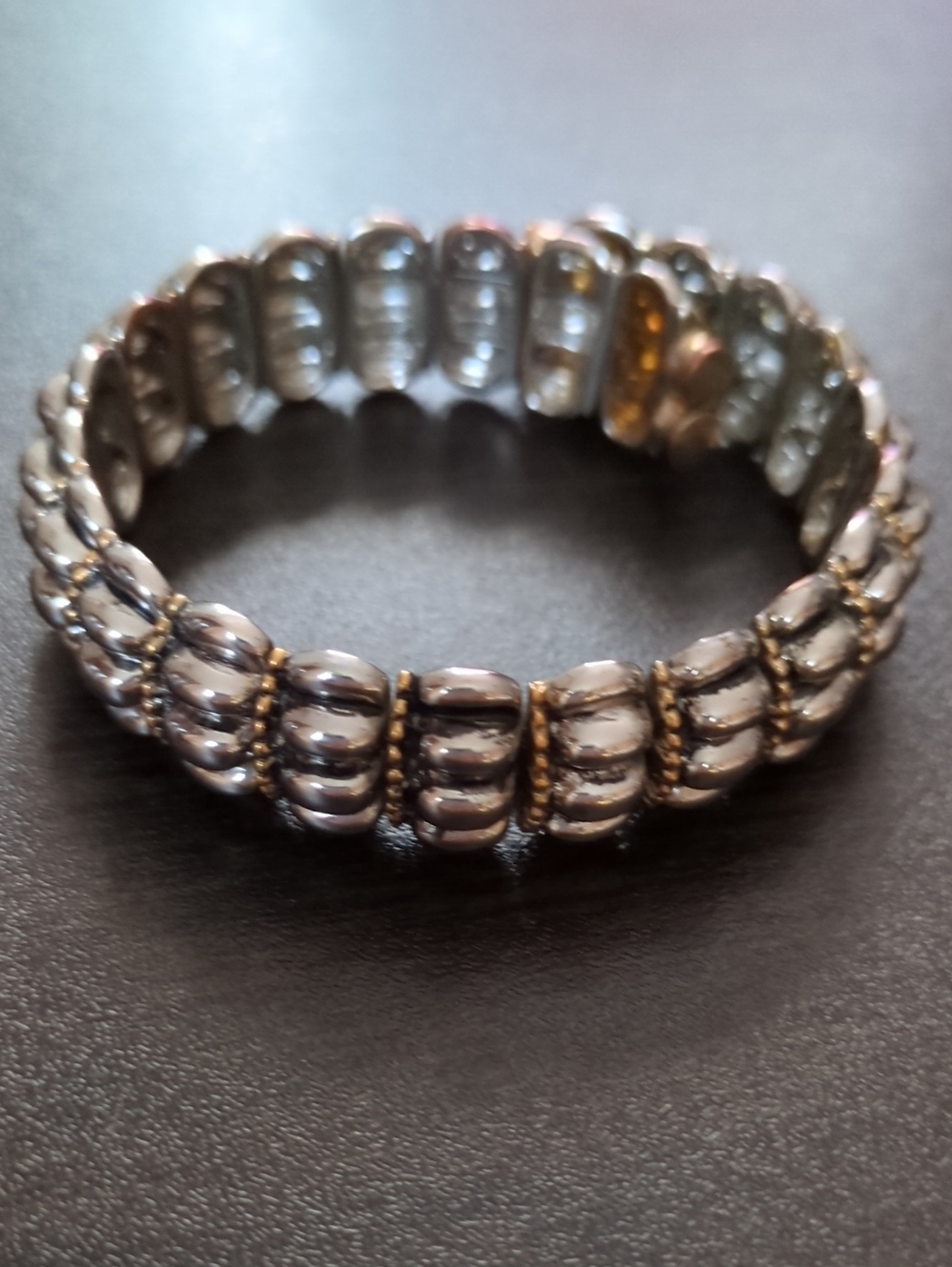 Silver and Gold Stretch Bead Bracelet - Women's Fashion Jewelry